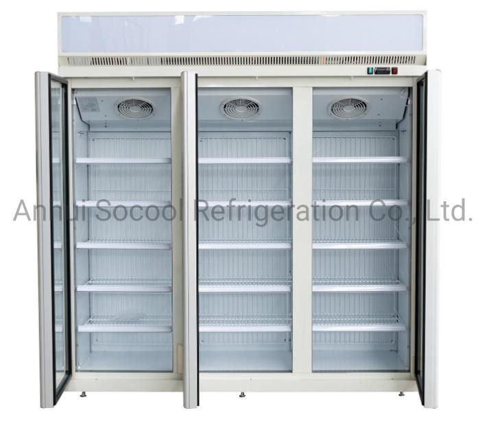 Supermarket Glass Door Display Showcase with Top Canopy with LED Light for Frozen Foods