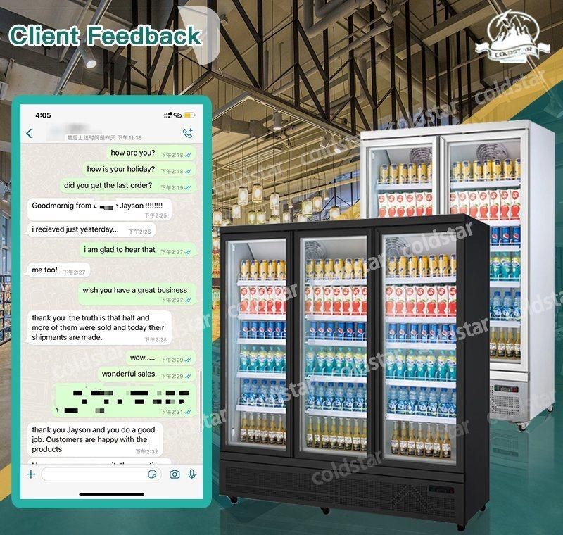 Commercial Cold Drink Refrigerator 400L Fan Cooling Glass Door Fridge Showcase