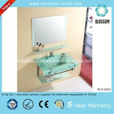 Elegant Design Bathroom Washing Glass Basin Vanity with Mirror (BLS-2033)