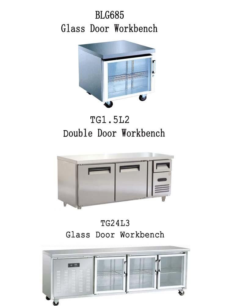 Commercial Glass Door Stainless Steel Kitchen Worktable Chiller