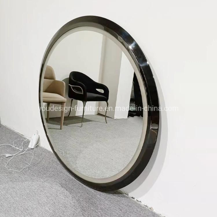 Modern Silver Frame Round Mirrors LED Bathroom Makeup Hollywood Wall Glass Mirror Decor Furniture