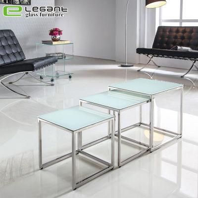 Modern Extendable Stainless Steel Metal Table Leg White Glass Tea Table