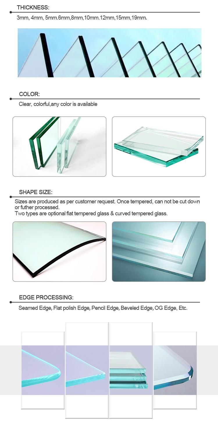 8mm Thick Clear Door Flat Bathroom Furniture Tempered Glass