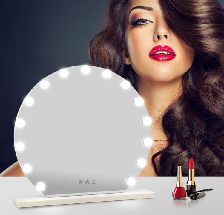 Tabletop Round Hollywood Light Bulbs Mirror Daily Makeup and Dressing