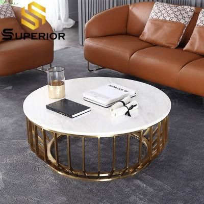 Popular Emperador Marble Coffee Table with Gold Stainless Steel