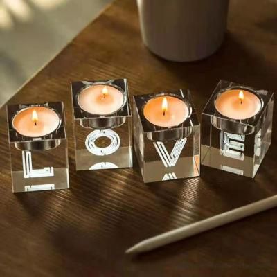 Cutom Photo 3D Engraved Crystal Glass Cube Tealight Christian Candle Holder