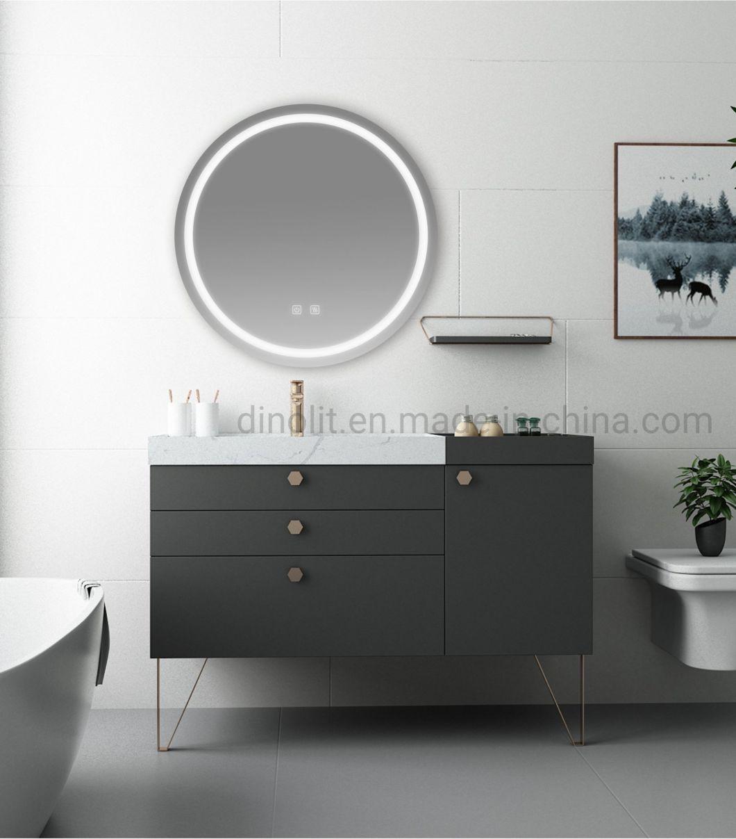 Bathroom Waterproof 220V/110V Touch Switch Included LED Bath Vanity Wall Mirror with Circle Lighting /Demister/Digital Clock/Dimming/Color Changing CE ETL