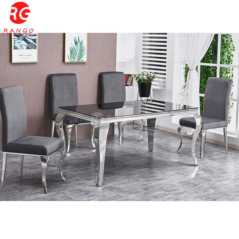 Luxury Silver Glass Dining Table Dining Table Room Furniture Restaurant Table Dining Room Sets with 6 Chairs