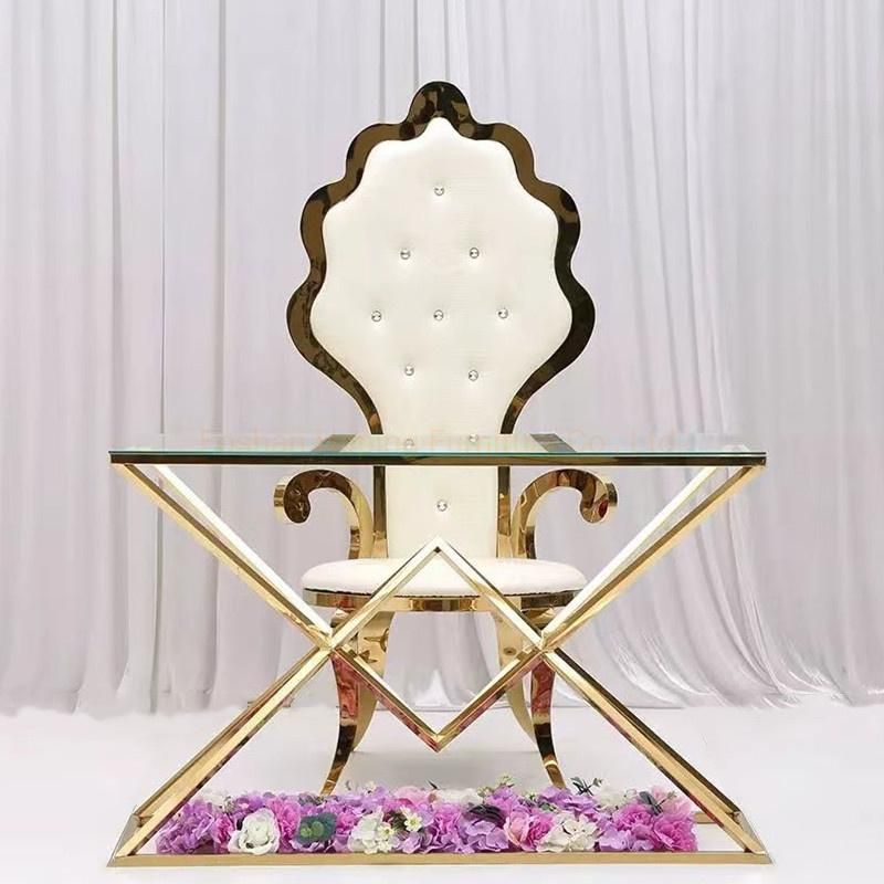 Modern Home Restaurant Furniture Chair Set Flower Decor Hole Metal Stainless Steel Back Marble Top Dining Room Table Black Glass Banquet Cake Stand Table