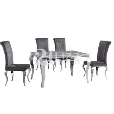 Contemporary Style European Home Furniture Silver Metal Dining Table Set for Restaurant