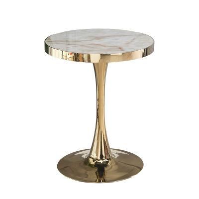 Home Restaurant Living Room Furniture Marble Top Dining Table with Golen Frame for Wedding Stand