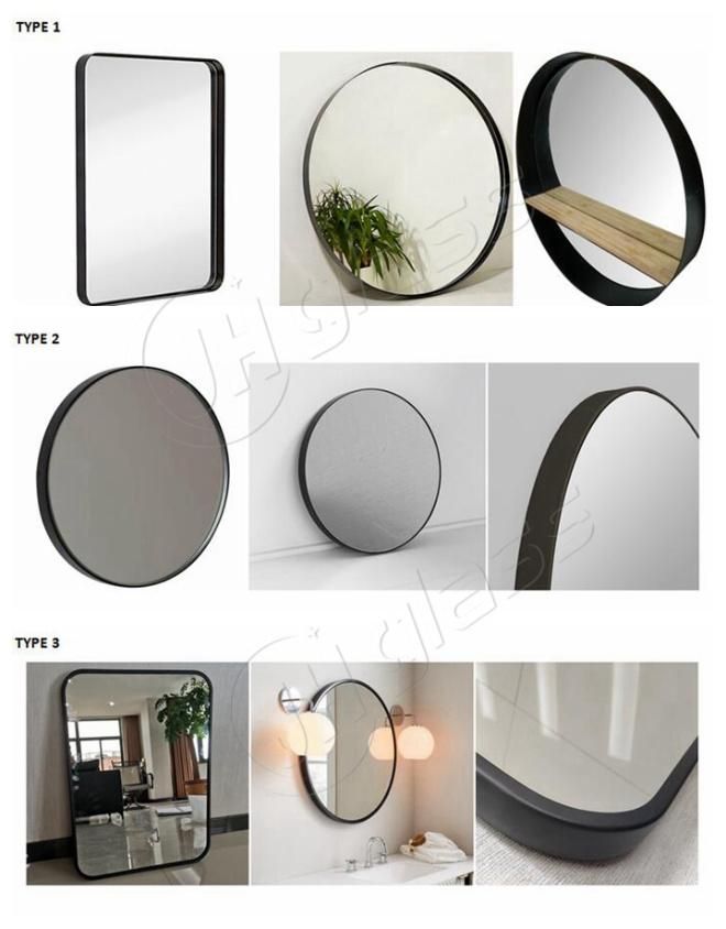 Round Shape Black Color Metal Framed Bathroom Wall Mounted Mirror with Wooden Shelf
