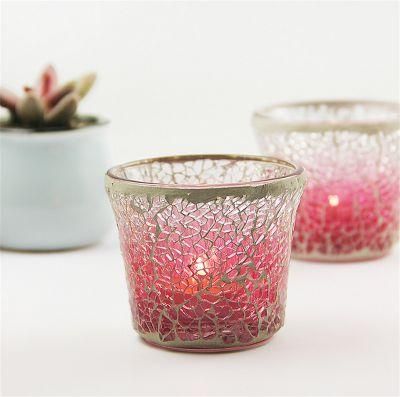 European Pink Gradient Mosaic Glass Candlestick Romantic Candlelight DIY Fragrant Empty Wax Cup Candle Holder