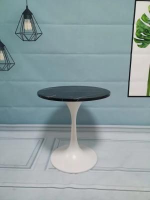 Simple Design Side Table White Round Stone Top