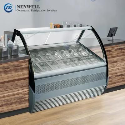 Commercial Gelato Ice Cream Dipping Refrigerated Glass Display Freezer Showcase Price for Sale (NW-QD12)