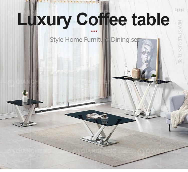 Living Room Furniture Modern Stainless Steel Glass Coffee Table Set