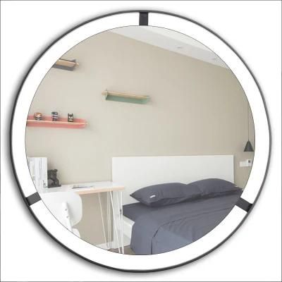 High Quality Bath Black Trimmed Circle Mirror Behind Coach