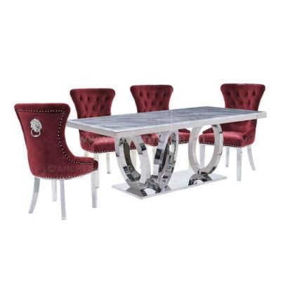 Italian Modern Home Furniture Dining Room 8 Seater Table and Chairs Sets Rectangular Stainless Steel Marble Dining Tables