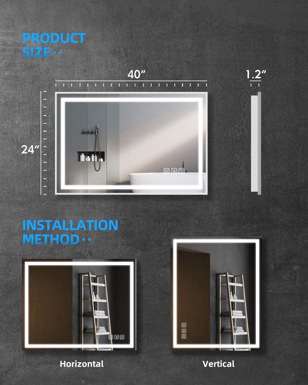 China Factory Luxury Interior Mirror Wall Mirror Home Decoration Touch Switch 3000-6500K LED Bathroom Mirror