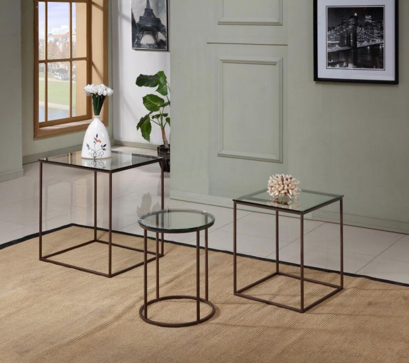 2019 New Design Glass Top Stainless Steel Wire Coffee Side Table for Sale