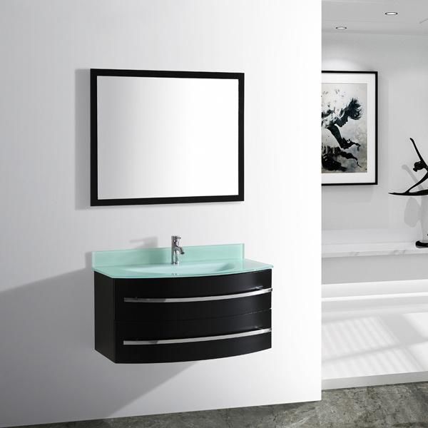 Lacquered Modern Bathroom Cabinet with Tempered Glass Basin T9008A