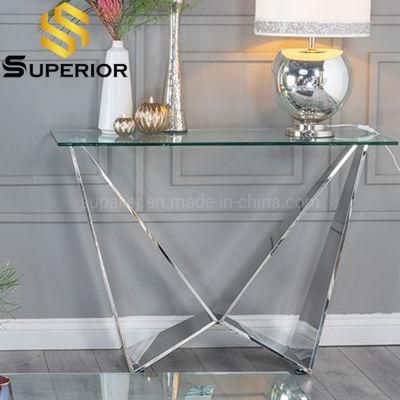 Restaurant Hallway Stainless Steel Console Table Glass Top Entrance Table