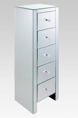 Europe Style HS Glass 5 Drawers White Mirrored Tallboy