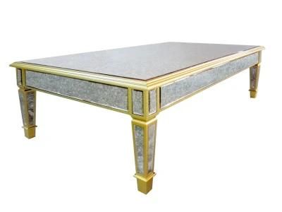 Rectangle Antique Glass Antique Paint Coffee Table with Tempered Glass Modern Home Furniture