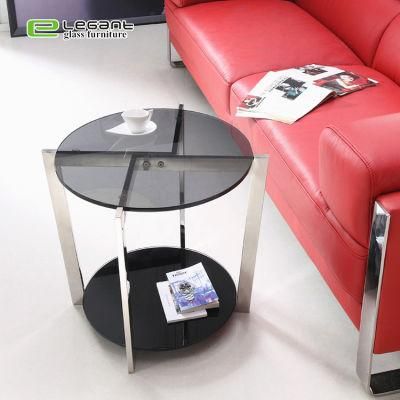 Hotel Stainless Steel End Table / Tempered Glass Top Side Tea Table