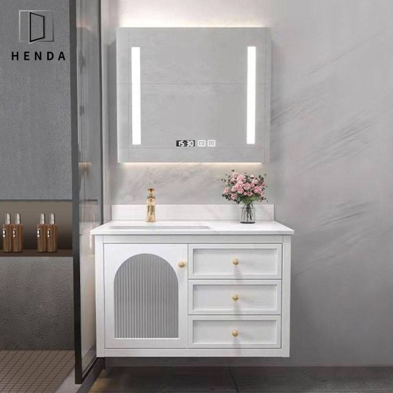 Luxury Designs Glass Opening Door 2/3 Drawers Solid Wood Toilet Cabinet