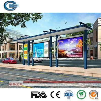 Huasheng Portable Bus Stop Shelters China Bus Station Shelter Manufacturing Modern Solar Power Stainless Steel Bus Stop Shelter
