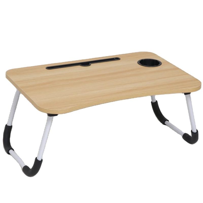 Simple Style Adjustable Folding Computer Desks Portable Wooden Laptop Table with Card Slot Cup Holder
