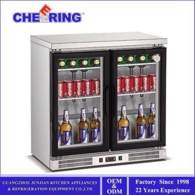 Junjian Cheering Wiberda Under Counter Two 2 Glass Door Supermarket Showcase Beverage Cooler