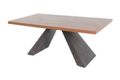 Cn Wholesale Home Living Room Restaurant Furniture MDF Stick Wood Top Metal Legs Steel Dining Table