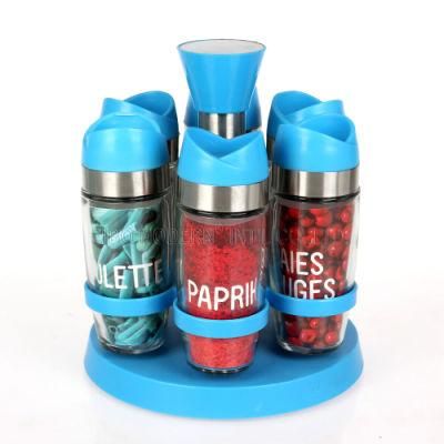 Wholesale 6 Jars Spice Rack Set Plastic Caps with Rotating Base Spice