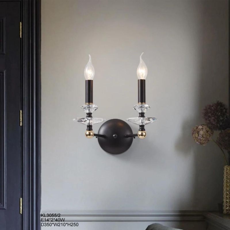 Vintage Style for Home Lighting Furniture Decorate Indoor Living Room Custom Colour Black Crystal Pendant Simple Black Wrought Iron Wall Sconce Factory Supply