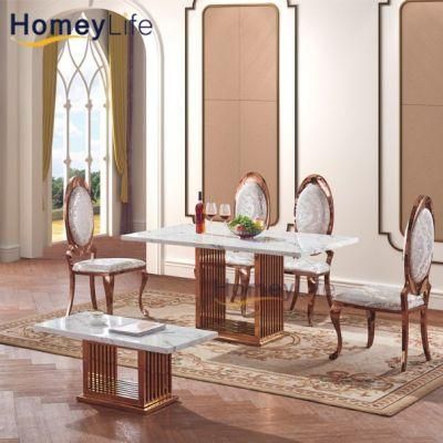 World Market Marble Dining Table with Rose Gold Chrome Stainless Steel Legs