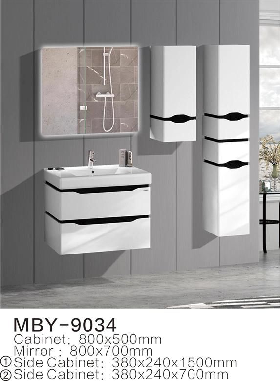Hotel Modern Waterproof PVC Wall Mounted Bathroom Vanity with Side Cabinet