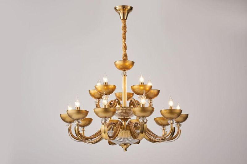 Modern Style No Crystal Classic Vintage Round Bowl Shape Gold Antique Chandelier Lamp China Factory