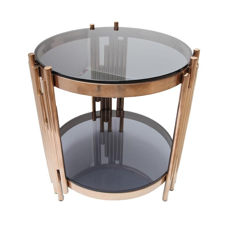 Black Tempered Glass Coffee Table with Rose Gold Frame