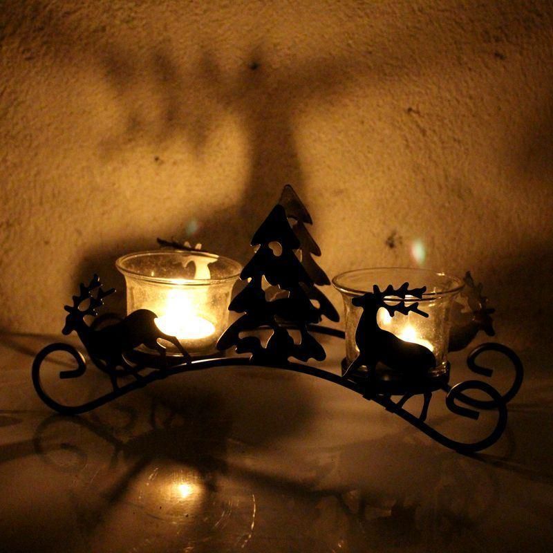 Christmas Santa Sleigh Deer Glass Candle Holders