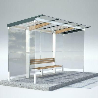 Modern Tempered Glass Bus Shelter and Stainless Steel Metal Bus Stop Customization