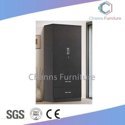 New Design Two Doors Wooden Furniture Black Wardrobe with Two Drawers (CAS-BD1803)