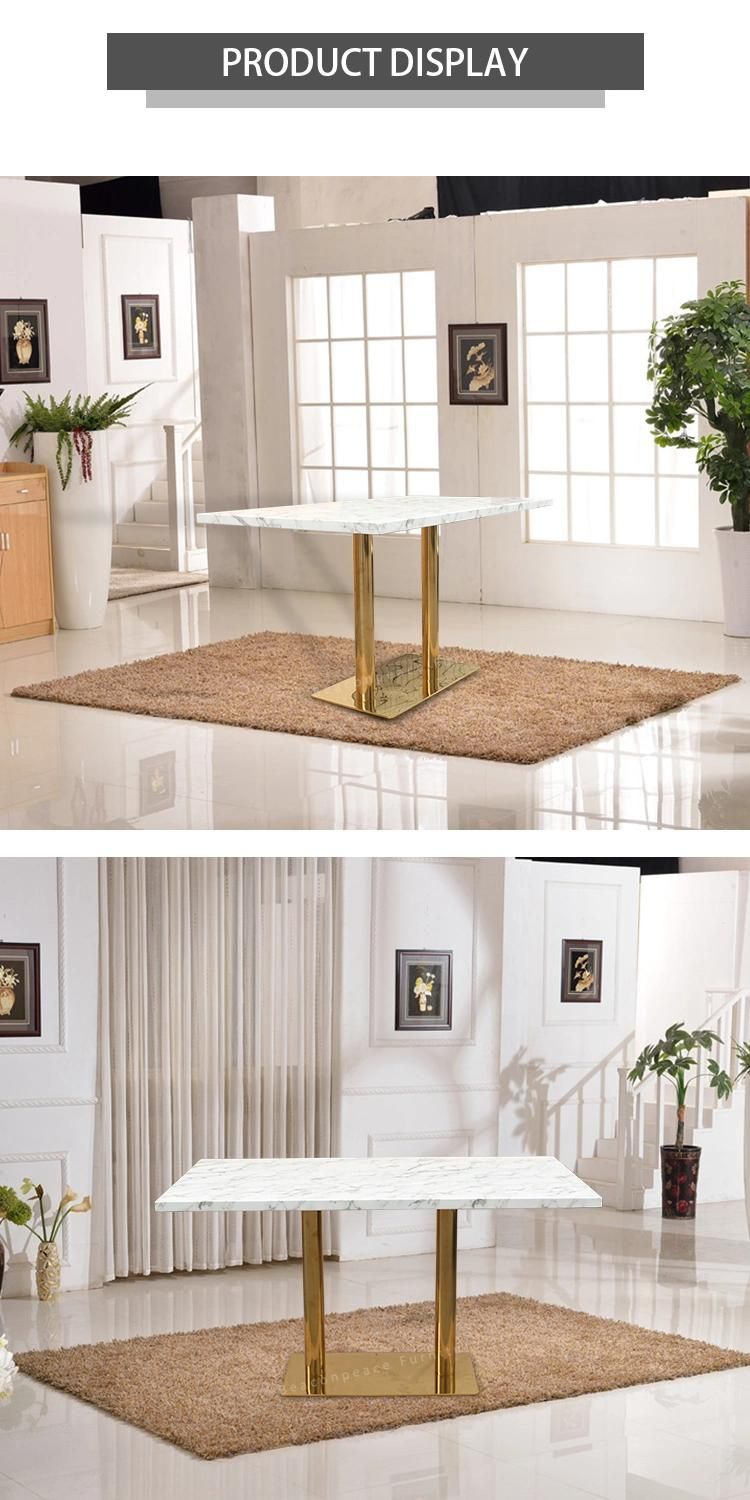 Home Furniture Gold Finish Faux Marble Top Dining Table