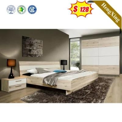 Long Backrest White Mixed Wood Color Simple Design Bedroom Furniture King Size Beds with Wardrobe