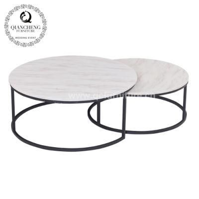Modern Round Marble Stainless Steel Coffee Table for Living Room