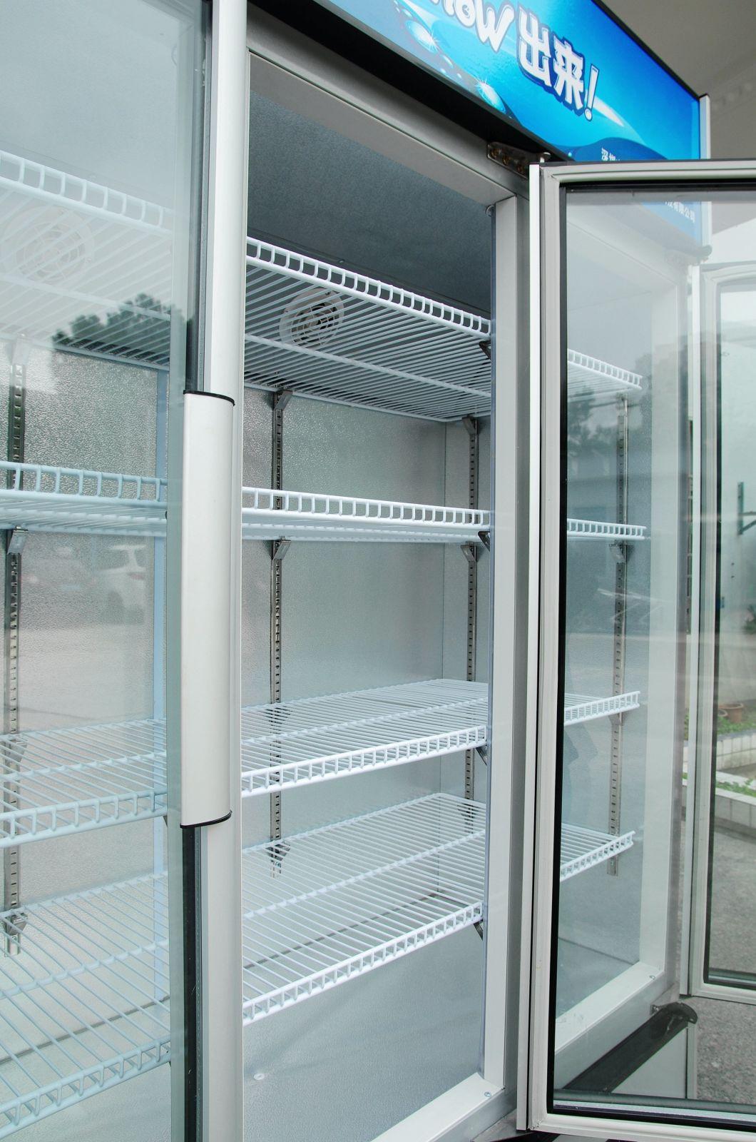 Cheap Curved Glass Door Showcase for Supermarket