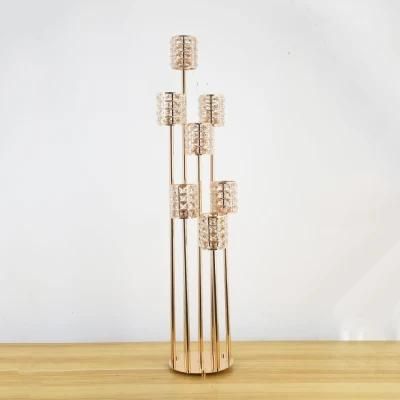 High and Low Thin Rod Multi Load Glass Inlaid Metal Candle Holder