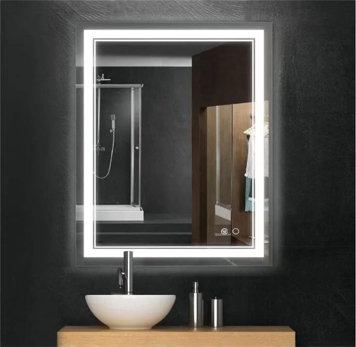 Frameless Wall Mounted Vanity Mirror with Dimmable Lights Anti-Fog Makeup Mirror