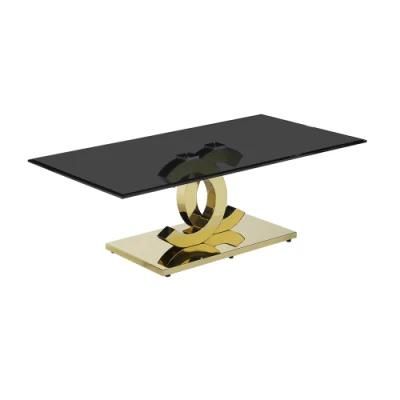 Luxury C Shape Gold Stainless Steel Glass Rectangular Coffee Table